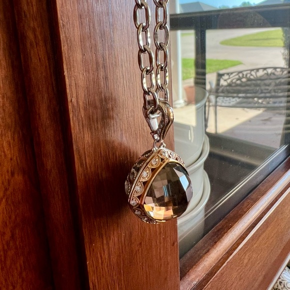 TACORI 18K Rose Gold & 92.5 SSilver Smokey Quartz & Diamond Pendant on SS Chain - Picture 16 of 16
